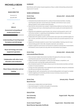 Band Director Resume Sample and Template