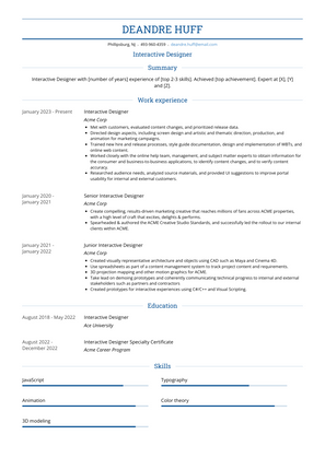 Interactive Designer Resume Sample and Template