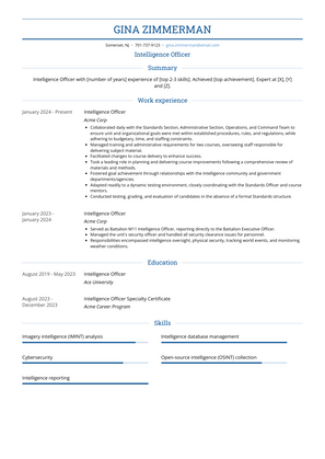 Intelligence Officer Resume Sample and Template