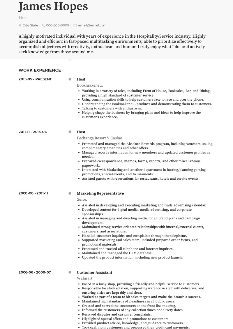 Host Resume Sample and Template