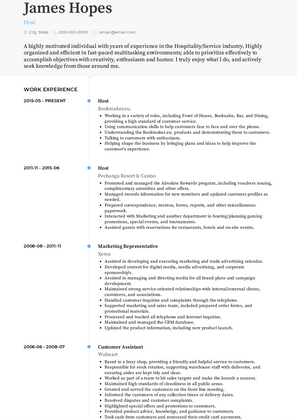 Host Resume Sample and Template