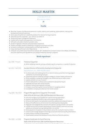 Freelance Copywriter Resume Sample and Template