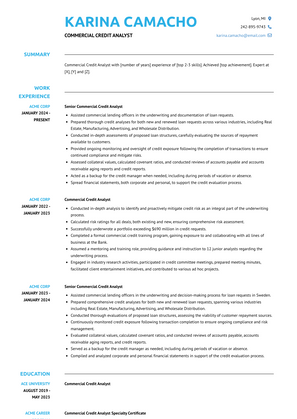 Commercial Credit Analyst Resume Sample and Template