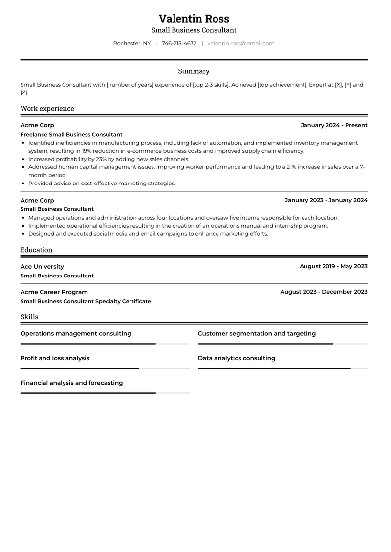 Small Business Consultant Resume Sample and Template