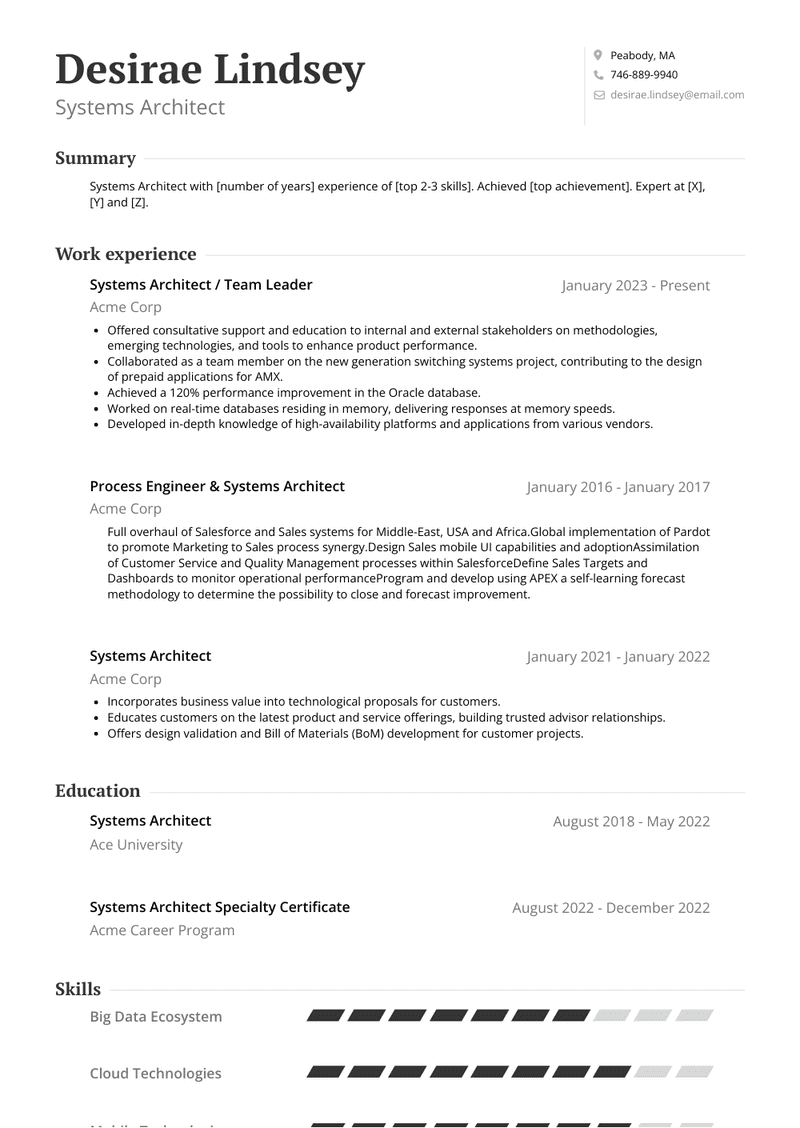 Systems Architect Resume Sample and Template