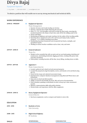 Equipment Operator Resume Sample and Template