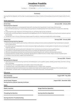 Sewing Machine Operator Resume Sample and Template