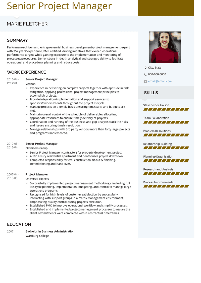 Senior Project Manager Resume Sample and Template