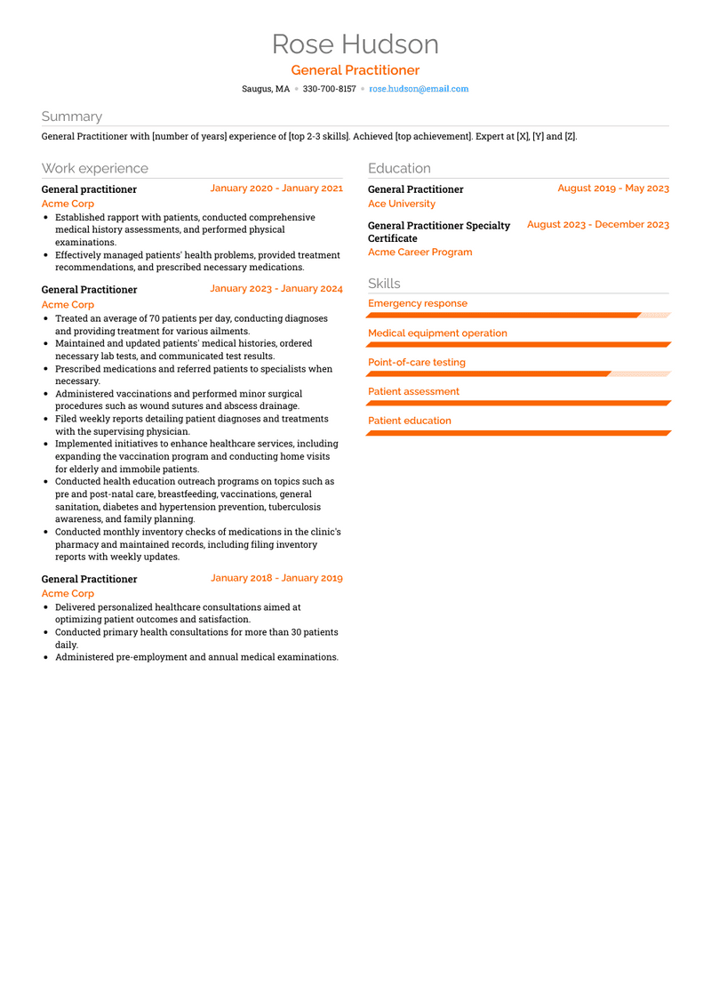 General Practitioner Resume Sample and Template