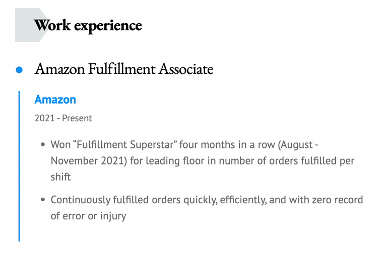 Amazon Fulfillment Associate Job Description For Resume Example Three