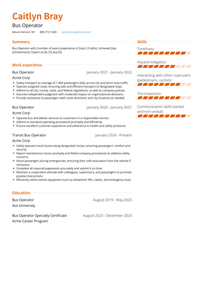 Bus Operator Resume Sample and Template