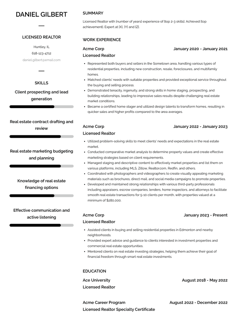 Licensed Realtor Resume Sample and Template