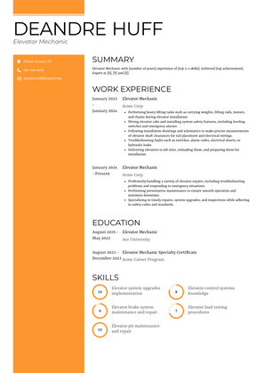 Elevator Mechanic Resume Sample and Template