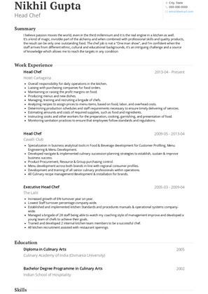 Head Chef Resume Sample and Template