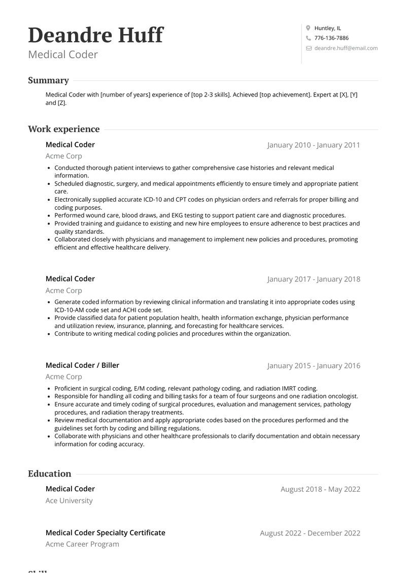 Medical Coder Resume Sample and Template