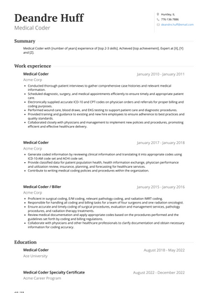 Medical Coder Resume Sample and Template