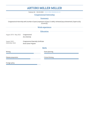 Congressional Internship Resume Sample and Template
