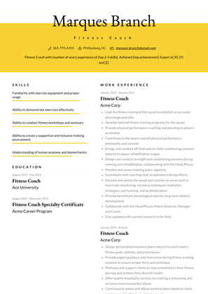 Fitness Coach Resume Sample and Template