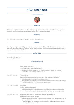 Food Service Volunteer Resume Sample and Template