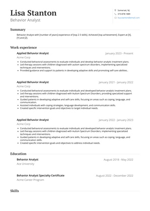 Behavior Analyst Resume Sample and Template