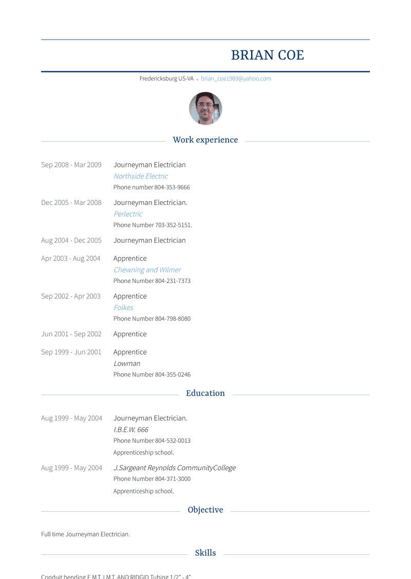 Journeyman Electrician Resume Sample and Template