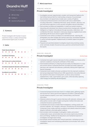Private Investigator Resume Sample and Template