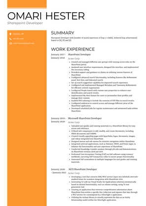 Sharepoint Developer Resume Sample and Template