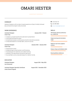 Assistant Designer Resume Sample and Template