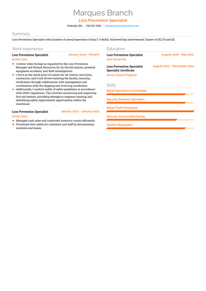 Loss Prevention Specialist Resume Sample and Template