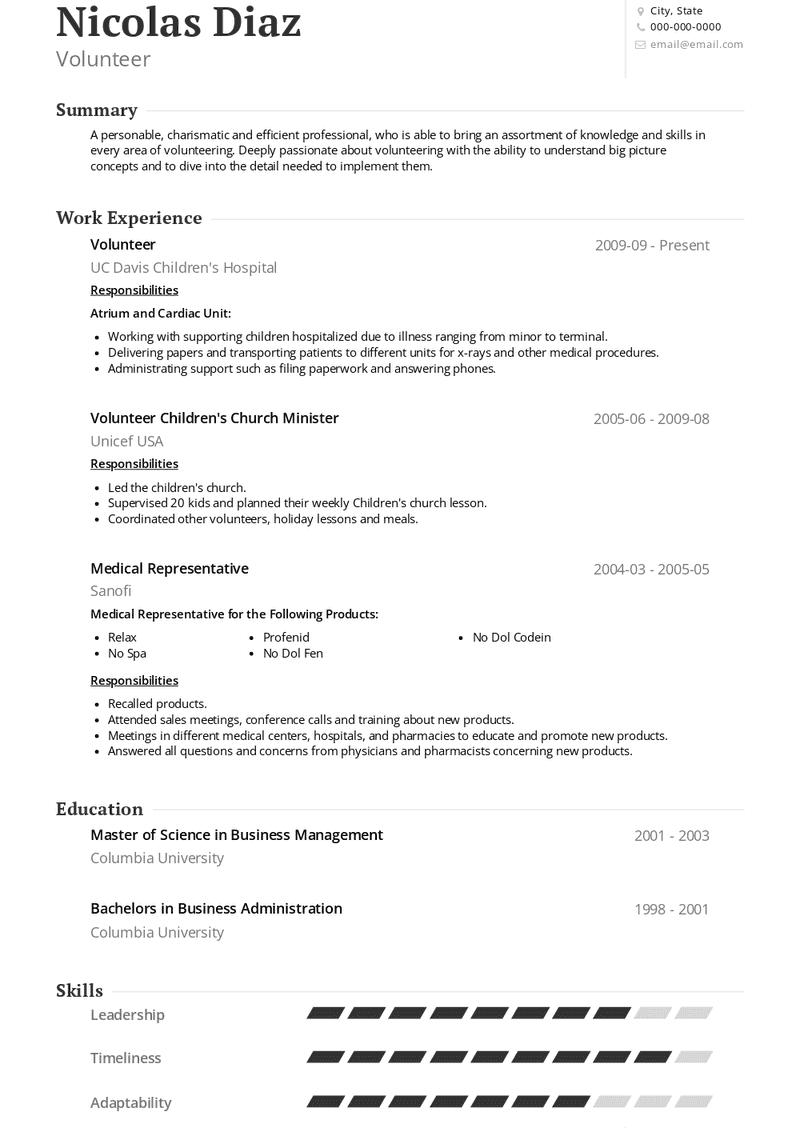 Volunteer Resume Sample and Template