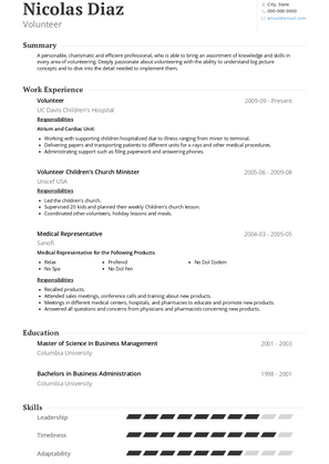 Volunteer Resume Sample and Template