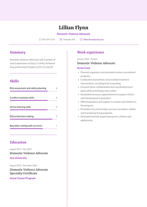 Domestic Violence Advocate Resume Sample and Template