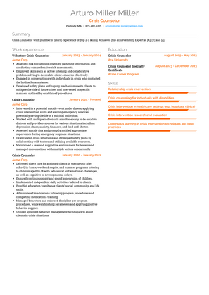 Crisis Counselor Resume Sample and Template