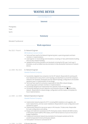 Sr. Network Engineer Resume Sample and Template