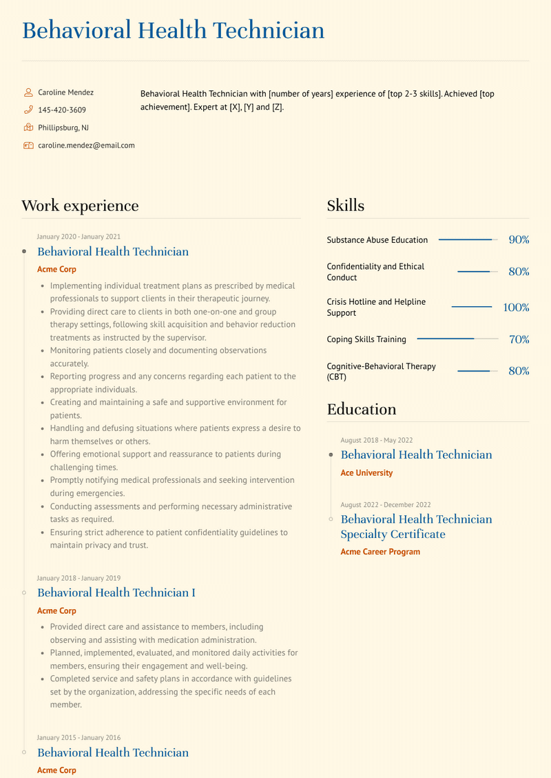 Behavioral Health Technician Resume Sample and Template