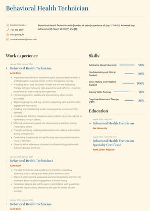 Behavioral Health Technician Resume Sample and Template