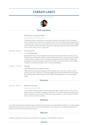 Member Service Representative Resume Sample and Template