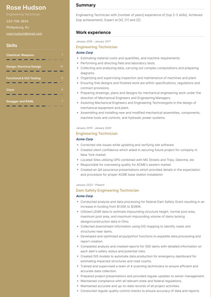 Engineering Technician Resume Sample and Template