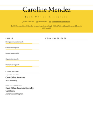 Cash Office Associate Resume Sample and Template