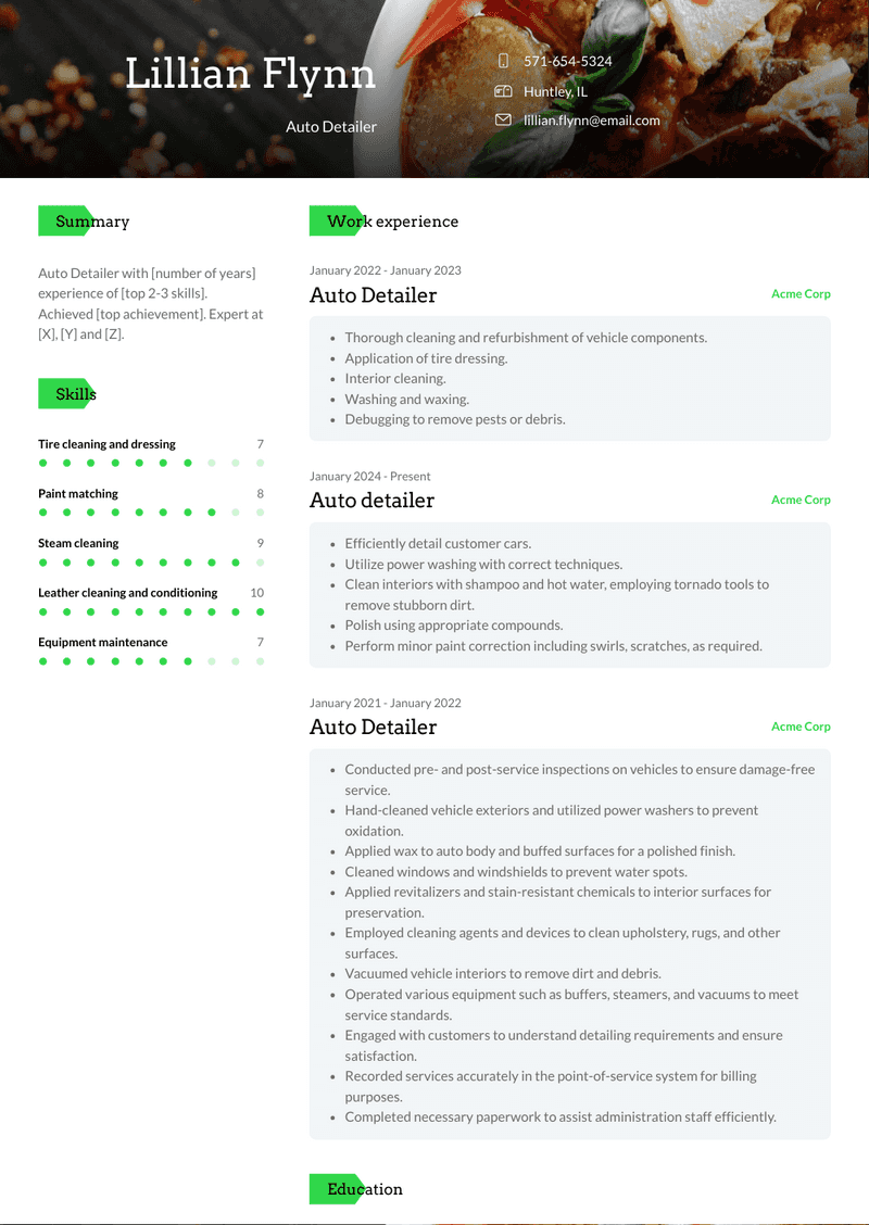 Auto Detailer Resume Sample and Template