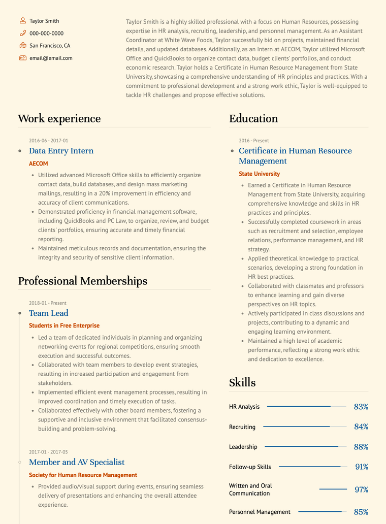 Entry Level HR Resume No Experience Bravo