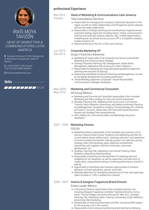 Head Of Marketing & Communications Latin America Resume Sample and Template