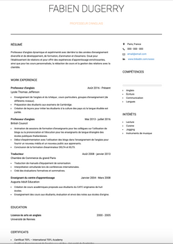 Exemple et modèle de CV PROFESSEUR