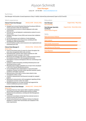 Data Manager Resume Sample and Template