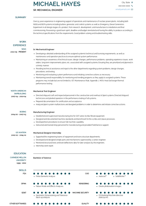 Sr. Mechanical Engineer Resume Sample and Template