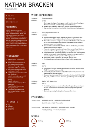 Television Host Resume Sample and Template