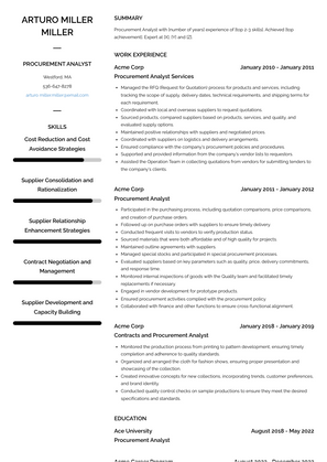 Procurement Analyst Resume Sample and Template