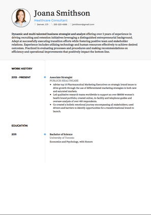 Healthcare Consultant CV Example and Template