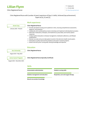 Clinic Registered Nurse Resume Sample and Template