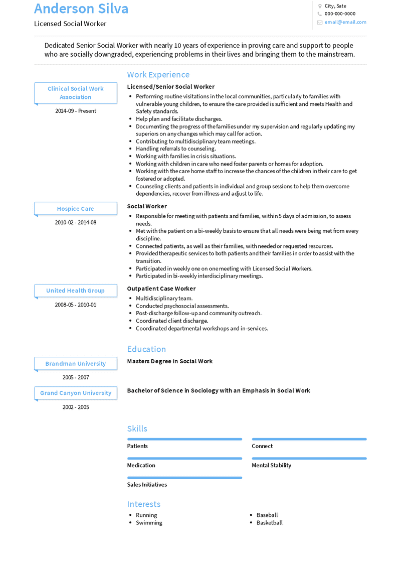 Licensed Social Worker Resume Sample and Template